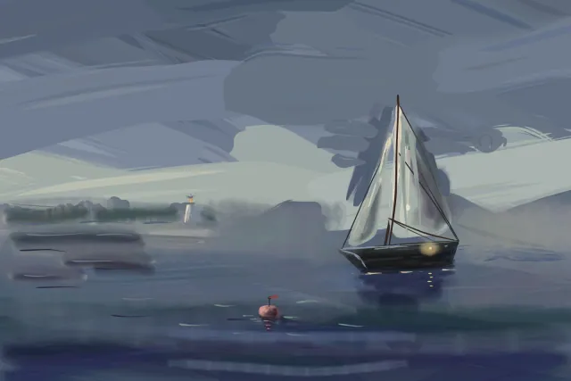 Heeling Into Dusk, a painting by Captain Underpaint