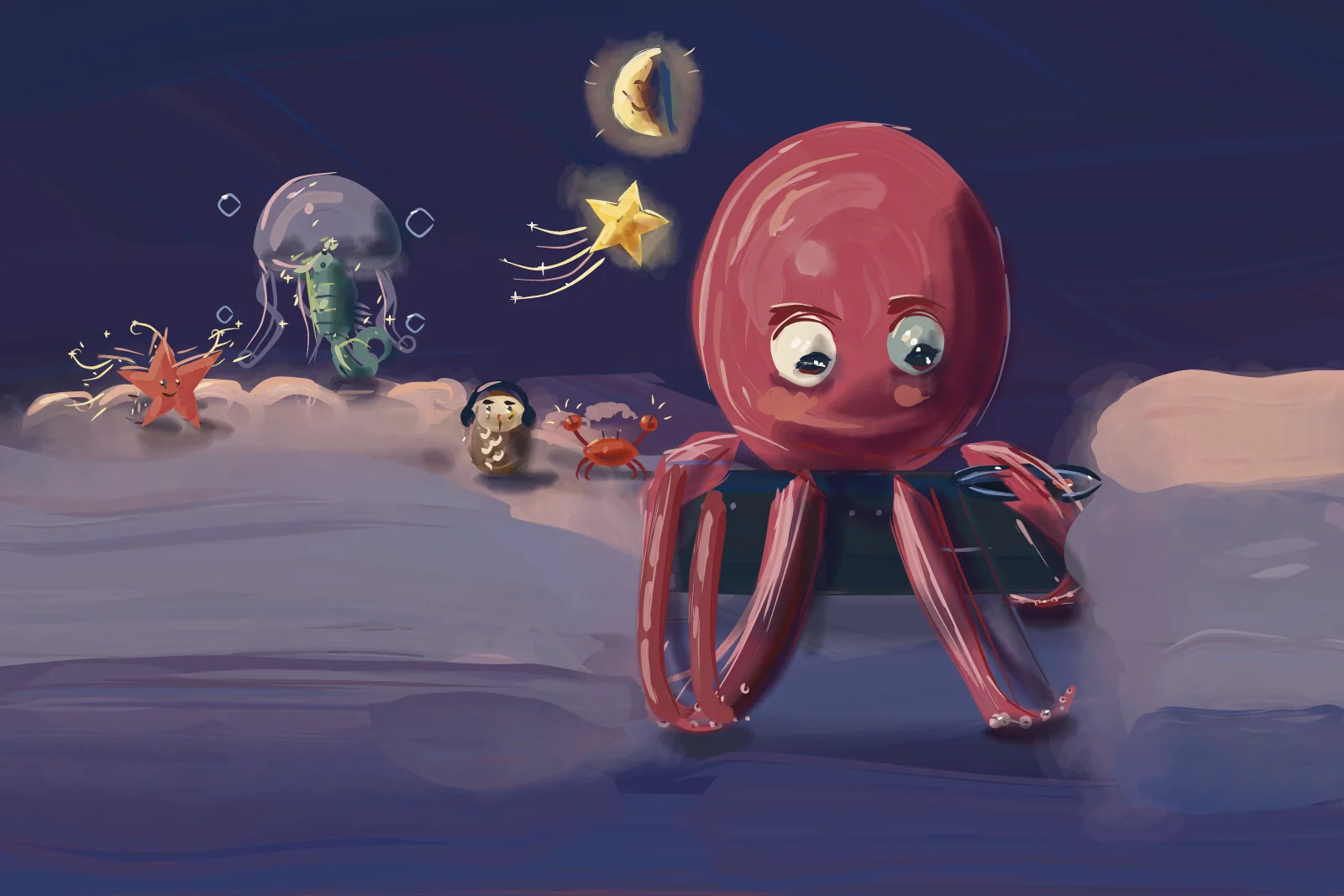 Octopus Spins the Night, a painting by Captain Underpaint