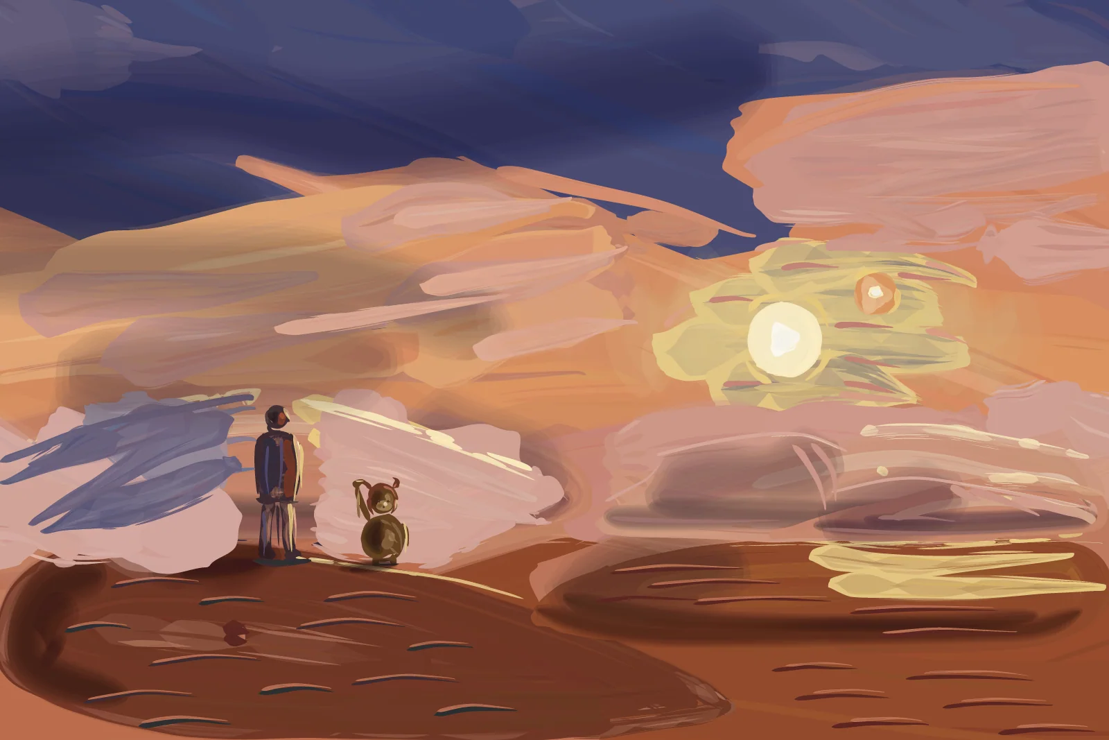 Twin Suns Setting, a painting by Captain Underpaint